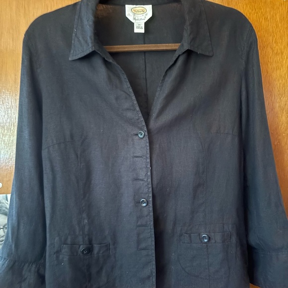 Talbots Black Linen light weight summer jacket size 14. - Picture 4 of 16